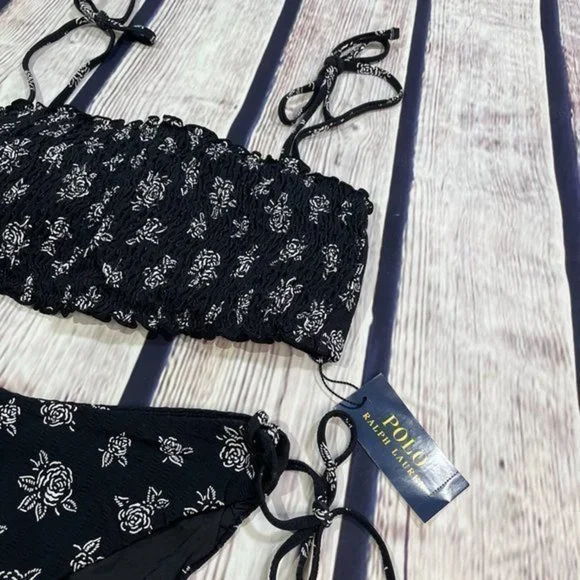 POLO RL Black White Floral Stencil Bikini Set L - Picture 7 of 16